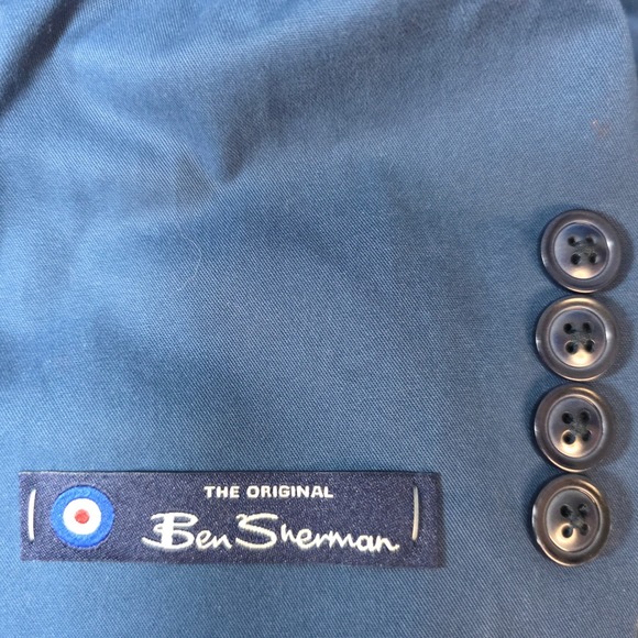Ben Sherman Mens 40L Blue Fluke Blazer Cotton Spandex Suit Jacket Two Button NWT - Picture 10 of 15
